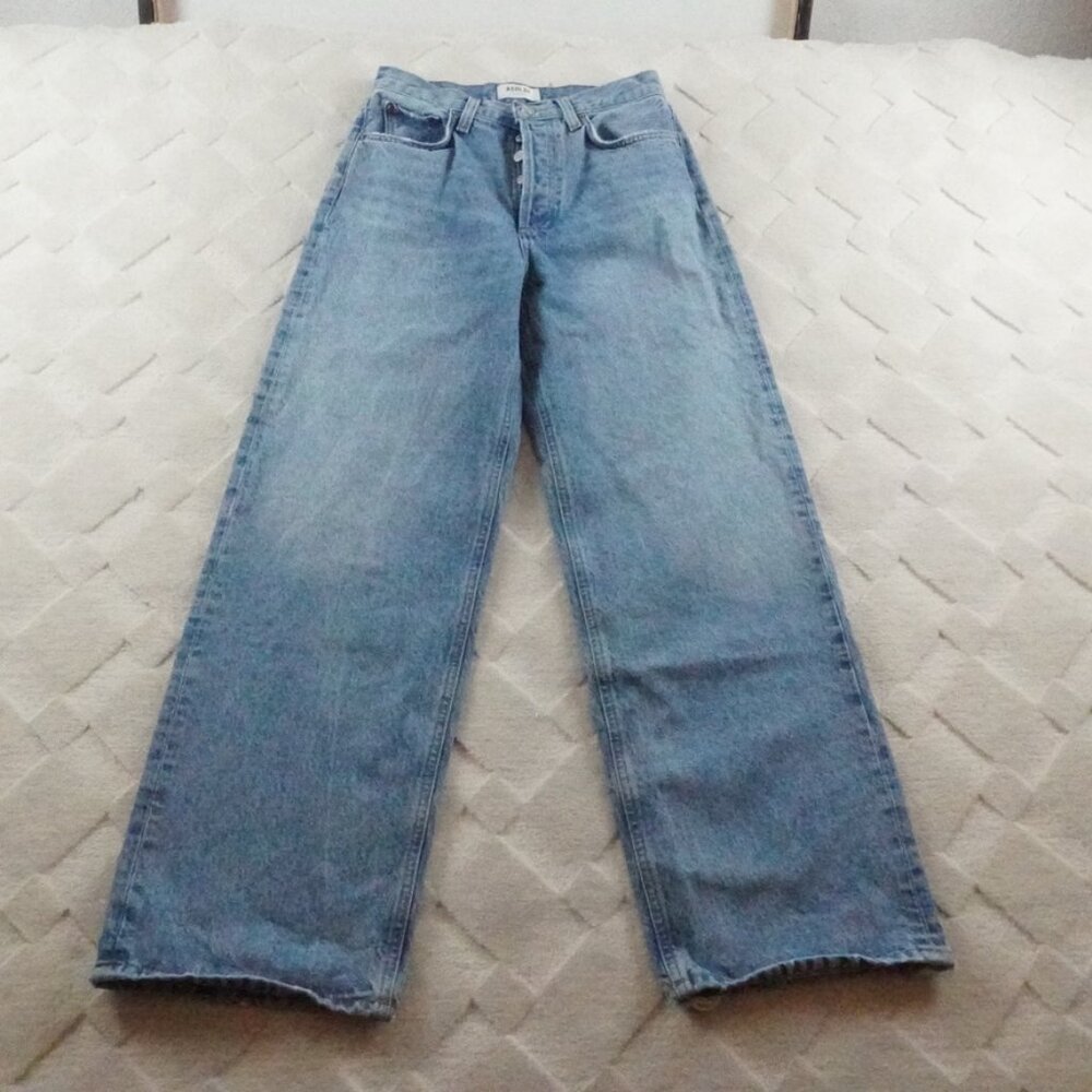 AGOLDE Low Slung Baggy Jean Womens 23 Low Rise Button Fly Blue Rigid Denim